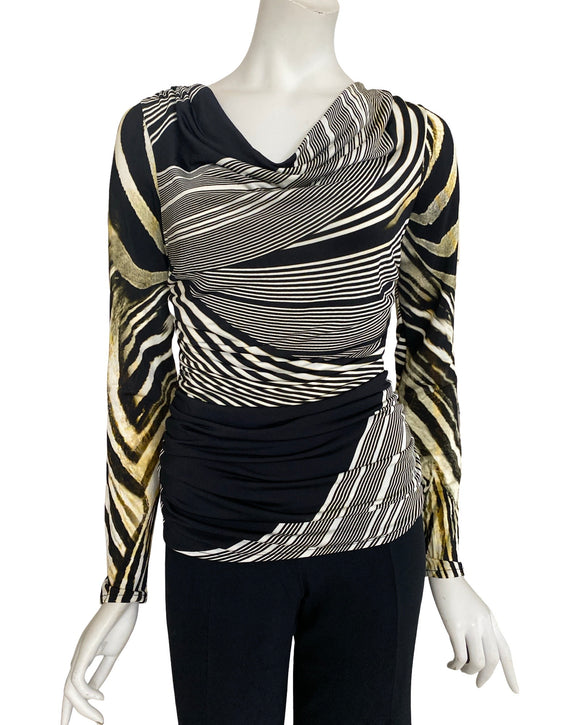 SAFARI Long Sleeves Ruched Side Seams Cowl Neck Jersey Top