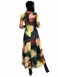 ALICE V-Neckline Calf Length Fit N Flare Long Sleeve Mesh Dress