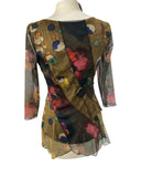 ALMA Diagonal Paneled Top with Scalloped Hem and 3/4 Sleeves