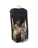 CAMILLE Draped Collar Long Sleeves Loose Printed Mesh Tunic Top