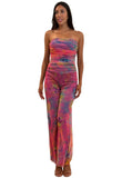 JORDANA Strapless Print Jumpsuit with Ruched Bodice