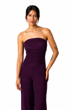 MAXIMA Strapless Ruched Bodice Jumpsuit / Plum