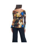 Becky Draped Neckline Off-Shoulder Long Sleeves Print Top
