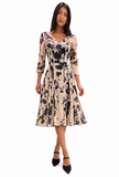 ADDISON Fit and Flare 3/4 Sleeves Paneled Print Dress