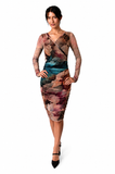 Abigail Abstract  Print Crossover Neckline Side Ruched Dress
