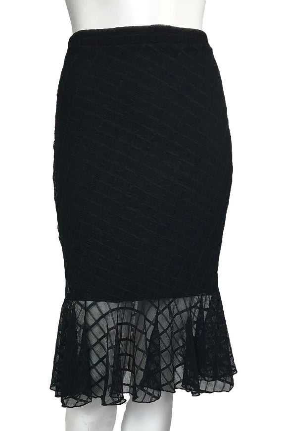 DOLCEVITA Black Window Pane Lace Fitted Skirt with Ruffled Hem
