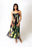 ALICE Sleeveless Midi Fit N Flare Paneled Mesh Dress