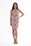 ERIN Textured Printed Fitted Sleeveless Sheath Dress