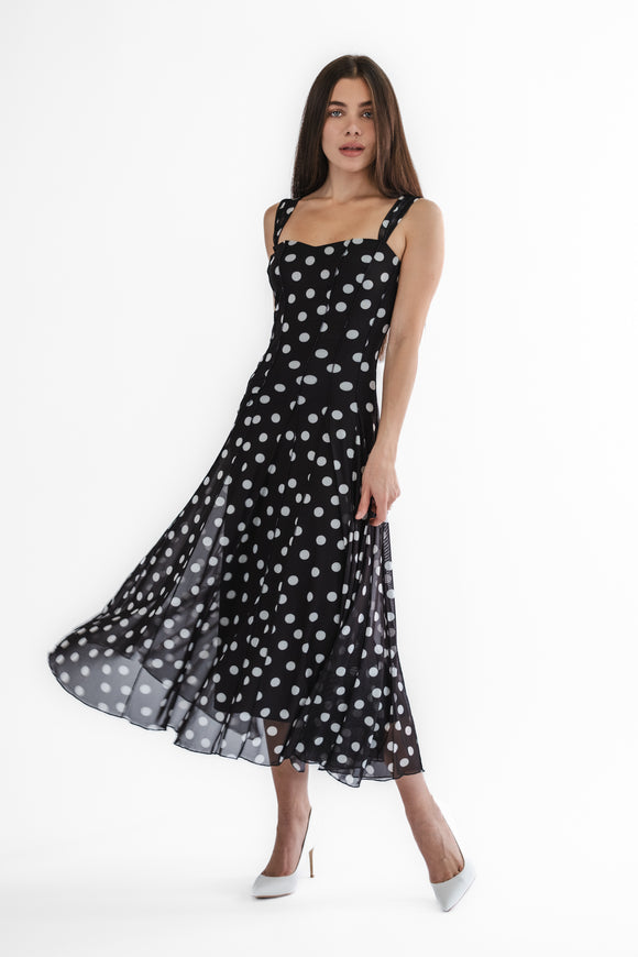 TARA 822 Sleeveless Tea Length Fit N Flare Paneled Dress.