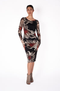 DORA Fitted Long Sleeves Sheath with Side Ruching Below the Knee Lengt Elana Kattan DORA Fitted Long Sleeves Sheath with Side Ruching Below the Knee Lengt Elana Kattan