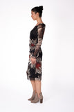 DORA Fitted Long Sleeves Sheath with Side Ruching Below the Knee Length Dress