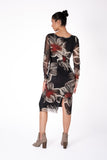 DORA Fitted Long Sleeves Sheath with Side Ruching Below the Knee Length Dress