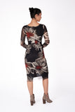 DORA Fitted Long Sleeves Sheath with Side Ruching Below the Knee Length Dress