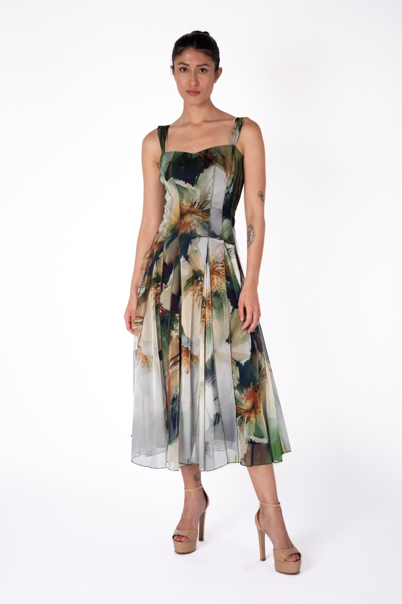 Elana Kattan | MELISSA Sleeveless Mid Calf Fit N Flare Mesh Dress Elana Kattan | MELISSA Sleeveless Mid Calf Fit N Flare Mesh Dress