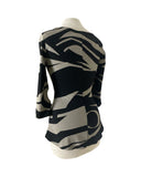PETRA Crossover with Pleated Side 3/4 Sleeves Printed Stretch Jersey Top