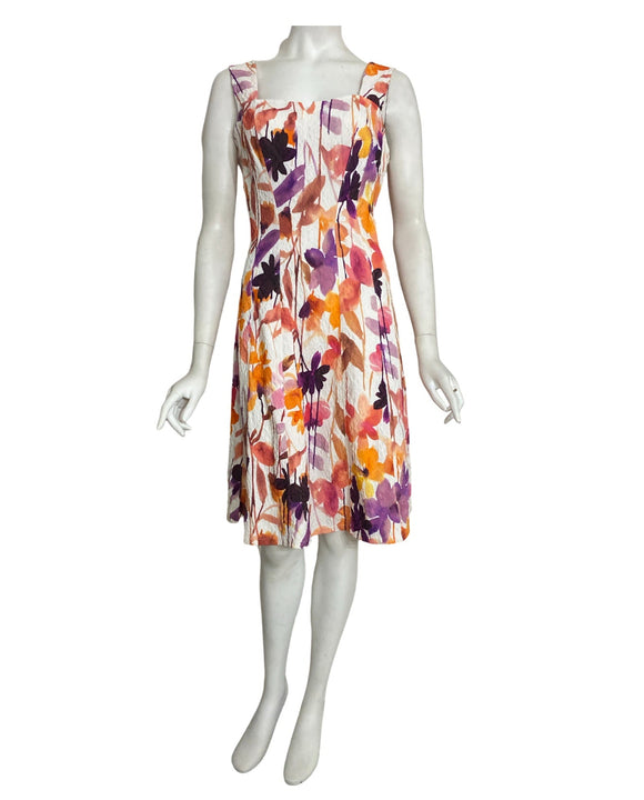 ORCHIDEA Textured Floral Paneled A-line Dress / Coral