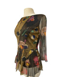 ALMA Diagonal Paneled Top with Scalloped Hem and 3/4 Sleeves