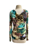 PAOLA Printed Jersey Mesh V-Neck T-Top