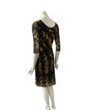 CONGA Ruched 3/4 Sleeve Key-hole Neckline Print Dress