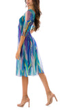 AQUARELLE Fit and Flare 3/4 Sleeves Paneled Print Dress .