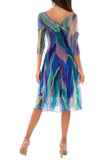 AQUARELLE Fit and Flare 3/4 Sleeves Paneled Print Dress .