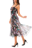 PIA Sleeveless Mid Calf Fit N Flare Vintage Print Mesh Dress
