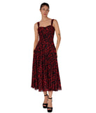 FRANCESCA 822 Sleeveless Tea Length Fit N Flare Paneled Dress/ RED