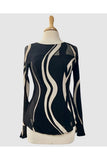 JULIET Bell Sleeves Luxurious Black and Taupe Burnout Fabric Top