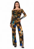 BECKY Printed off the Shoulder Long Sleeves Jumpsuit