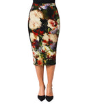 FLORA Printed Velvet Pencil Skirt