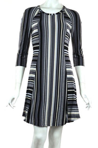 ELENORE 3/4 Sleeves Flared Striped Dress
