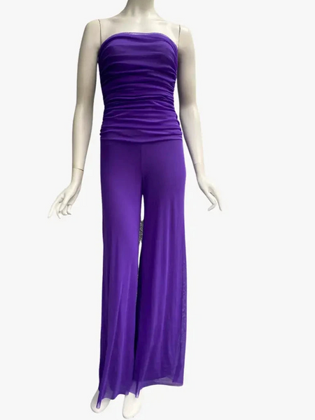 Elana Kattan | Maxima Strapless Ruched Mesh Jumpsuit Royal Blue