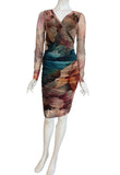 Abigail Abstract  Print Crossover Neckline Side Ruched Dress