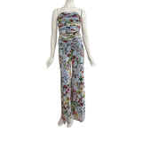 Maya Strapless Printed Jumpsuit With Ruched Bodice Flared Legs