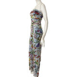 Maya Strapless Printed Jumpsuit With Ruched Bodice Flared Legs