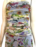 Maya Strapless Printed Jumpsuit With Ruched Bodice Flared Legs