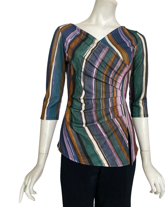 WILLOW Crossover with Pleated Side 3/4 Sleeves Printed Stretch Jersey Top
