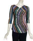 WILLOW Crossover with Pleated Side 3/4 Sleeves Printed Stretch Jersey Top