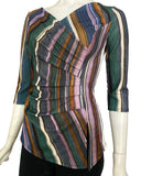 WILLOW Crossover with Pleated Side 3/4 Sleeves Printed Stretch Jersey Top