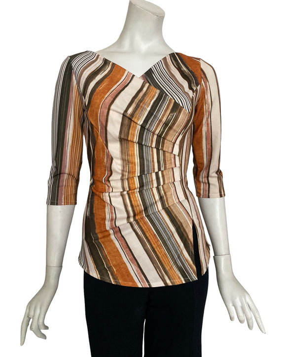EMBER Crossover with Pleated Side 3/4 Sleeves Printed Stretch Jersey Top