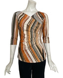 EMBER Crossover with Pleated Side 3/4 Sleeves Printed Stretch Jersey Top