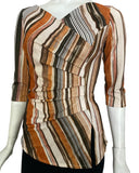 EMBER Crossover with Pleated Side 3/4 Sleeves Printed Stretch Jersey Top
