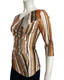 EMBER Crossover with Pleated Side 3/4 Sleeves Printed Stretch Jersey Top