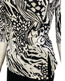 EFFIE2 Crossover with Pleated Side 3/4 Sleeves Printed Stretch Jersey Top