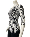 EFFIE2 Crossover with Pleated Side 3/4 Sleeves Printed Stretch Jersey Top