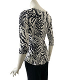 EFFIE2 Crossover with Pleated Side 3/4 Sleeves Printed Stretch Jersey Top