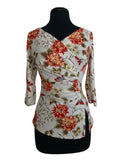 DAHLIA Crossover with Pleated Side 3/4 Sleeves Printed Panne Velvet Top