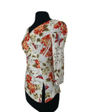 DAHLIA Crossover with Pleated Side 3/4 Sleeves Printed Panne Velvet Top
