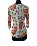 DAHLIA Crossover with Pleated Side 3/4 Sleeves Printed Panne Velvet Top