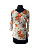 DAHLIA Crossover with Pleated Side 3/4 Sleeves Printed Panne Velvet Top